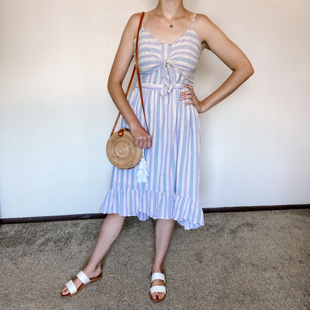 Fashion On Earth Striped High Low Ruffle Hem Dress - Size L